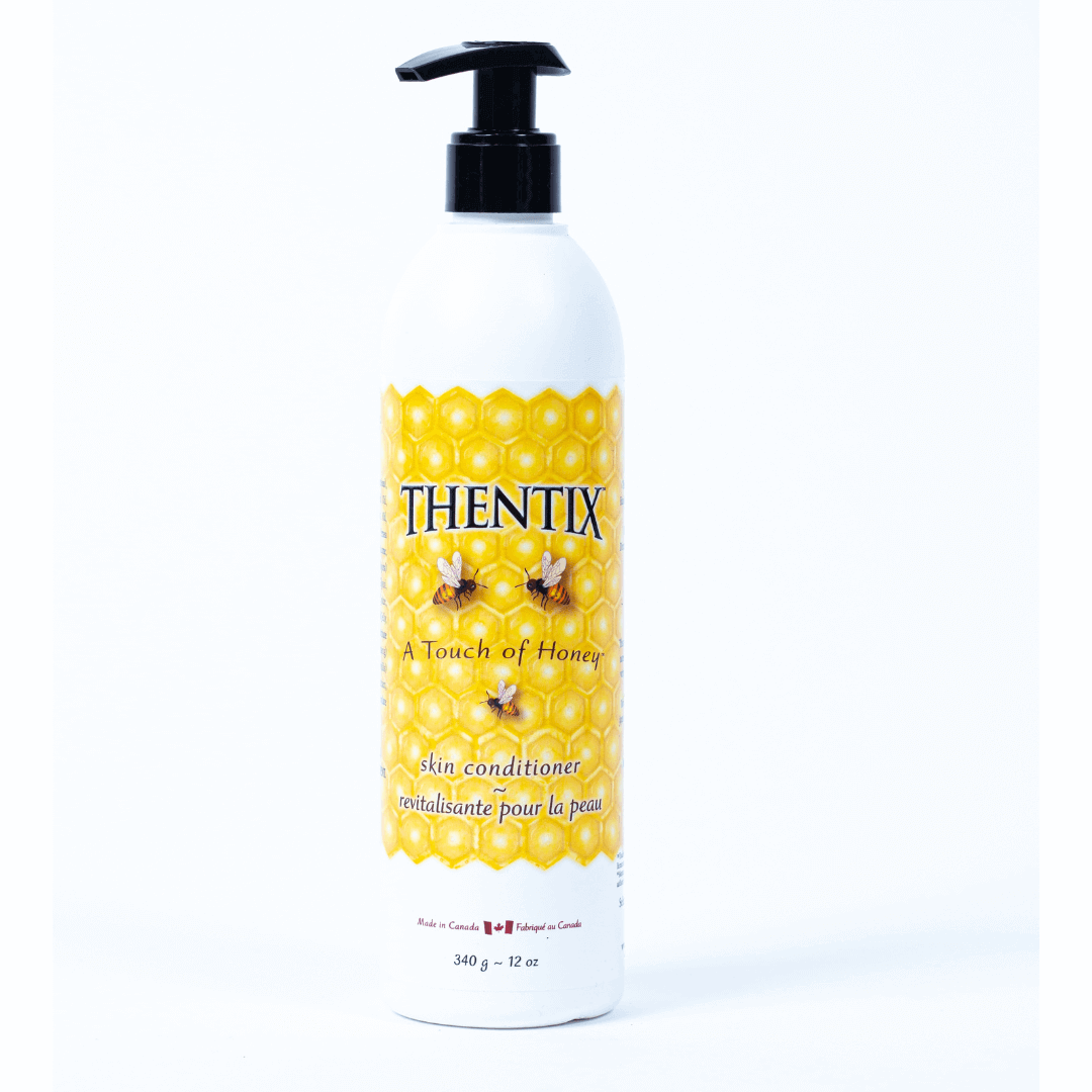 Thentix 12oz skin conditioner is a pump bottle filled with our premium skin care formula made with simple and natural skin care ingredients for dry and sensitive skin.