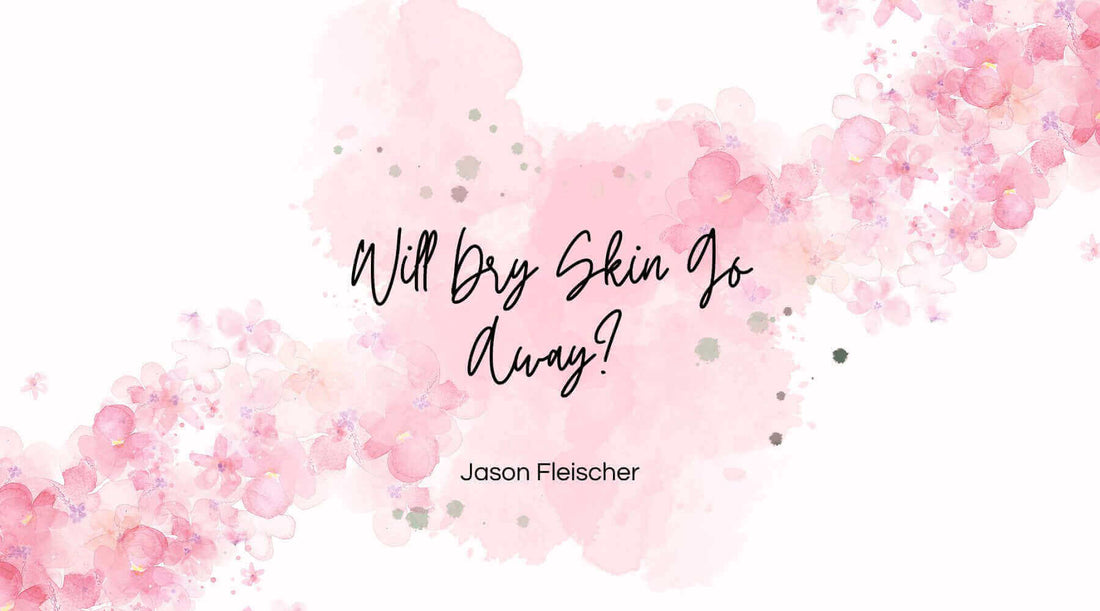 Abstract illustration with the text 'Will Dry Skin Go Away?' highlighting moisturizers for dry skin.