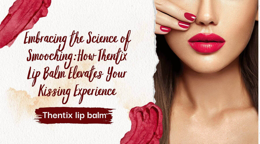 Woman applying Thentix lip balm for a perfect kissing experience with moisturizing lip balm.