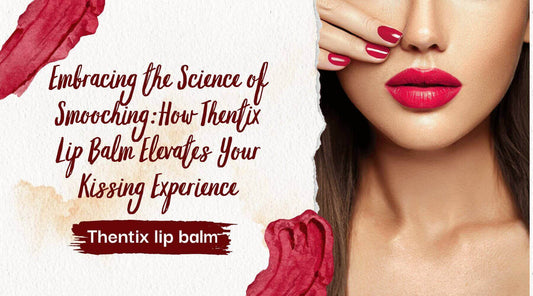 Woman applying Thentix lip balm for a perfect kissing experience with moisturizing lip balm.